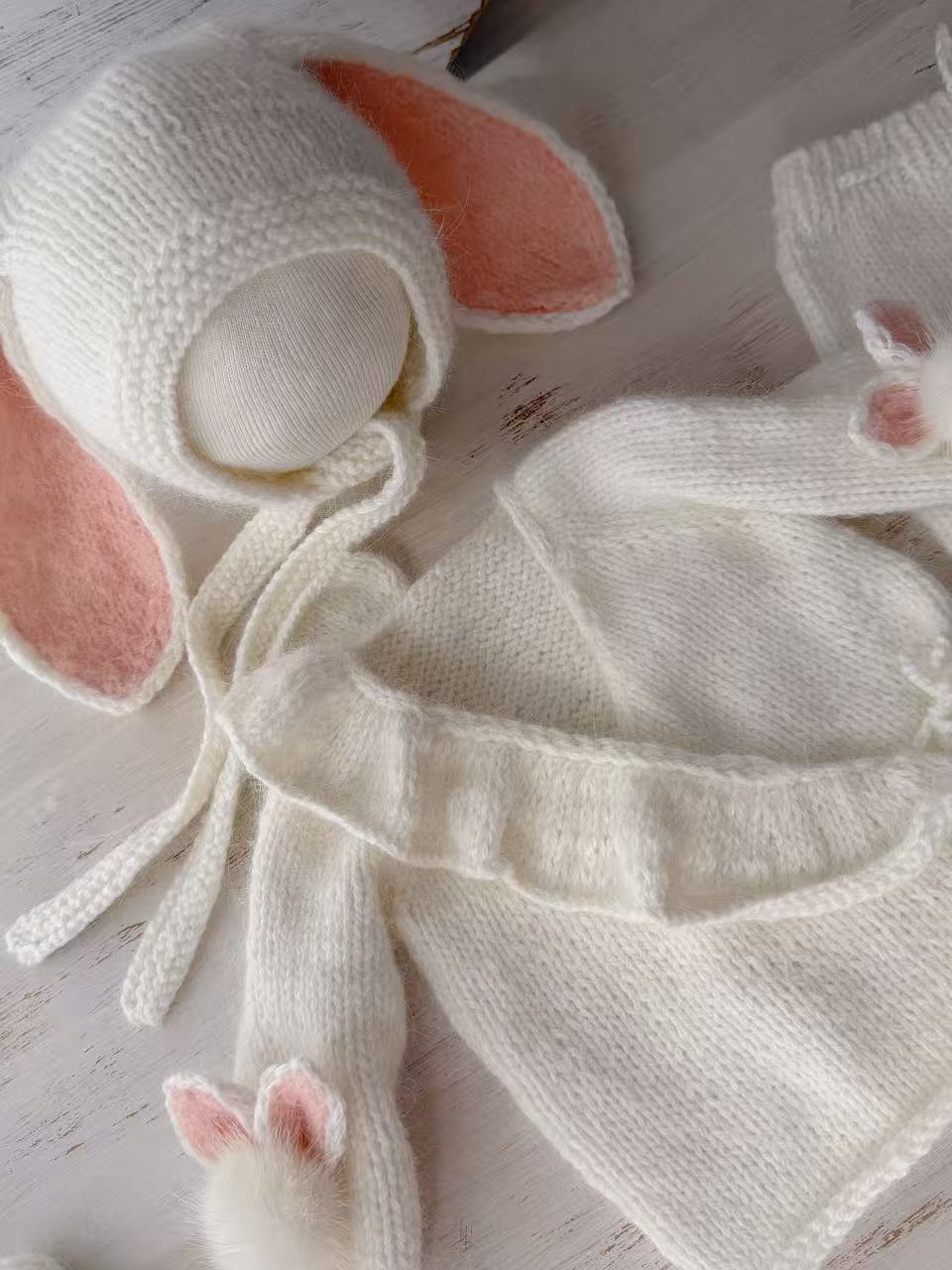 Handmade Knitted Bunny Outfit Set - Newborn Photography Costume - Image 5